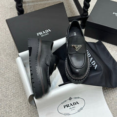 PRADA 25S LOAFER 50MM IN BLACK CALFSKIN LOGO