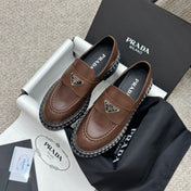 PRADA 25S LOAFER 50MM IN DARK BROWN CALFSKIN LOGO