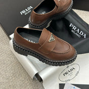 PRADA 25S LOAFER 50MM IN DARK BROWN CALFSKIN LOGO