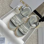DWAY WEDGE SANDAL 25S 95MM IN GRAY EMBROIDERED COTTON RAFFIA SOLE