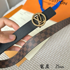 LV CIRCLE 25MM REVERSIBLE BELT IN BROWN DAMIER CALFSKIN GOLD HARDWARE