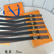 LV FLOWERGRAM 25 MM REVERSIBLE BELT IN BROWN DAMIER CALFSKIN SILVER HARDWARE