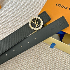 LV CIRCLE PEARL 35MM REVERSIBLE BELT IN BLACK CALFSKIN GOLD HARDWARE