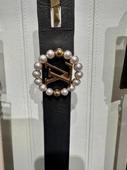 LV CIRCLE PEARL 35MM REVERSIBLE BELT IN BLACK CALFSKIN GOLD HARDWARE