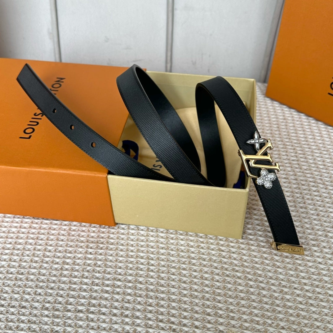 LV GRAM 20 MM REVERSIBLE BELT BLACK CALFSKIN GOLD HARDWARE