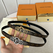 LV S-LOCK BELT 20 MM TAUPE BROWN MONOGRAM AND BLACK CALFSKIN SILVER HARDWARE