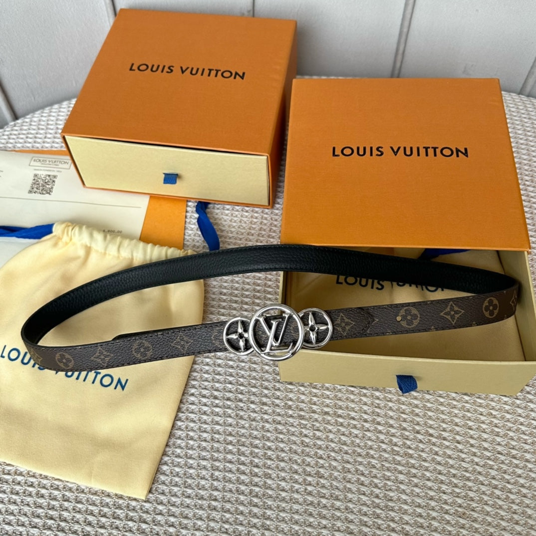 LV S-LOCK BELT 20 MM TAUPE BROWN MONOGRAM AND BLACK CALFSKIN SILVER HARDWARE