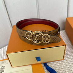 LV S-LOCK BELT 20 MM BROWN MONOGRAM AND AUBURN RED CALFSKIN GOLD HARDWARE