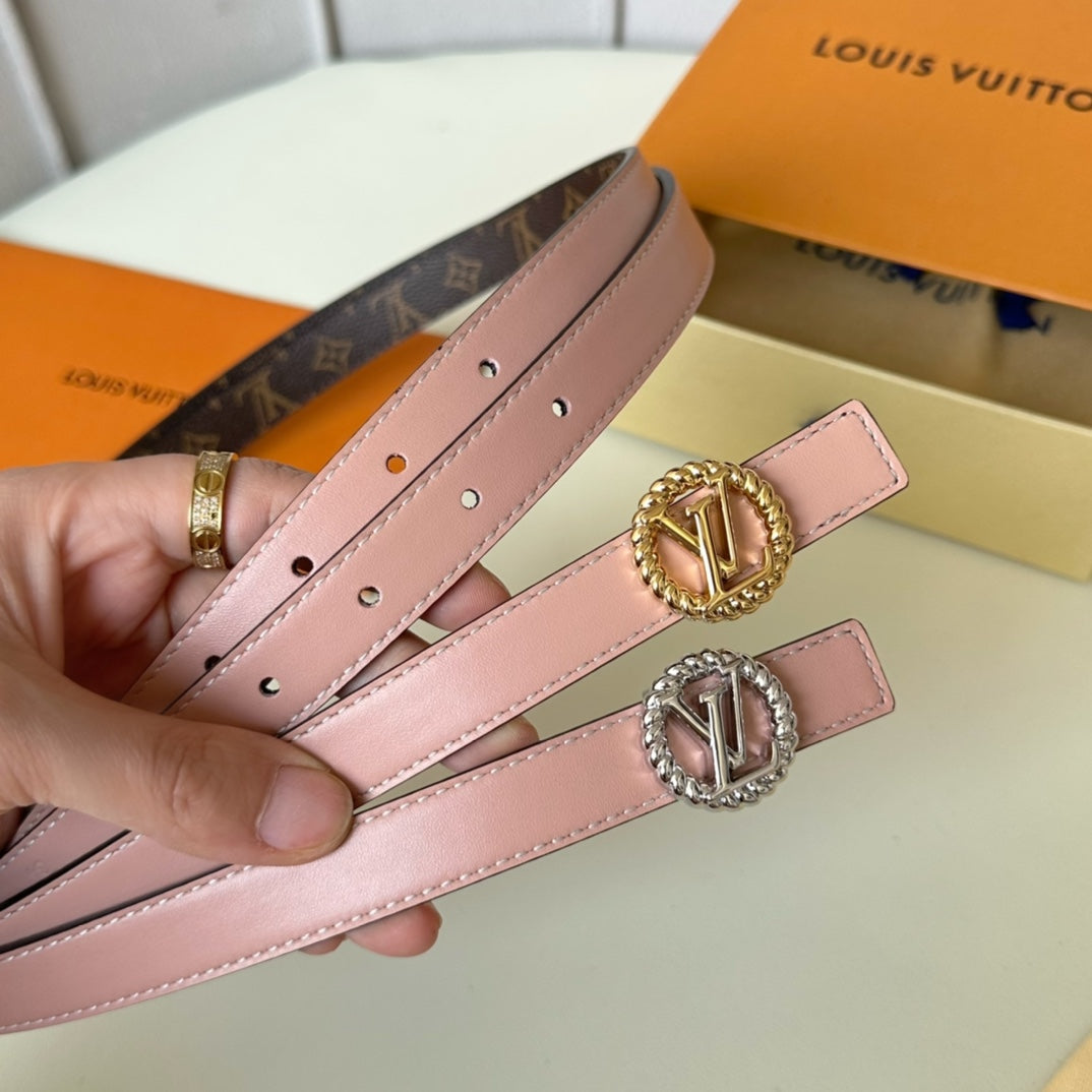 LV Circle Nautical 20mm Reversible Belt Silver Buckle Pink Brown Lambskin