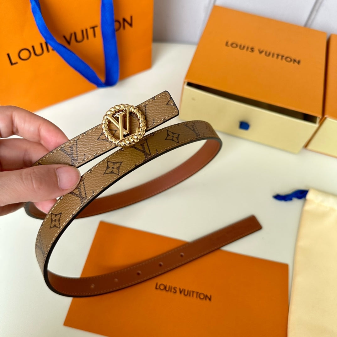 LV Circle Nautical 20mm Reversible Square End Tip Belt Gold Buckle Tan Light Brown lambskin