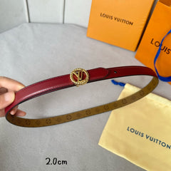 LV Circle Nautical 20mm Reversible Belt Gold Buckle Burgundy Light Brown Lambskin