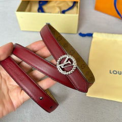 LV S-LOCK BELT 20 MM IN CHERRY RED CALFSKIN AND CIRCLE SILVER HARDWARE