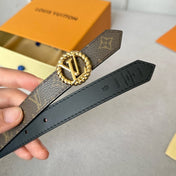 LV Circle Nautical 20mm Reversible Belt Gold Buckle Black Brown Lambskin