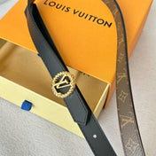 LV Circle Nautical 20mm Reversible Belt Gold Buckle Black Brown Lambskin