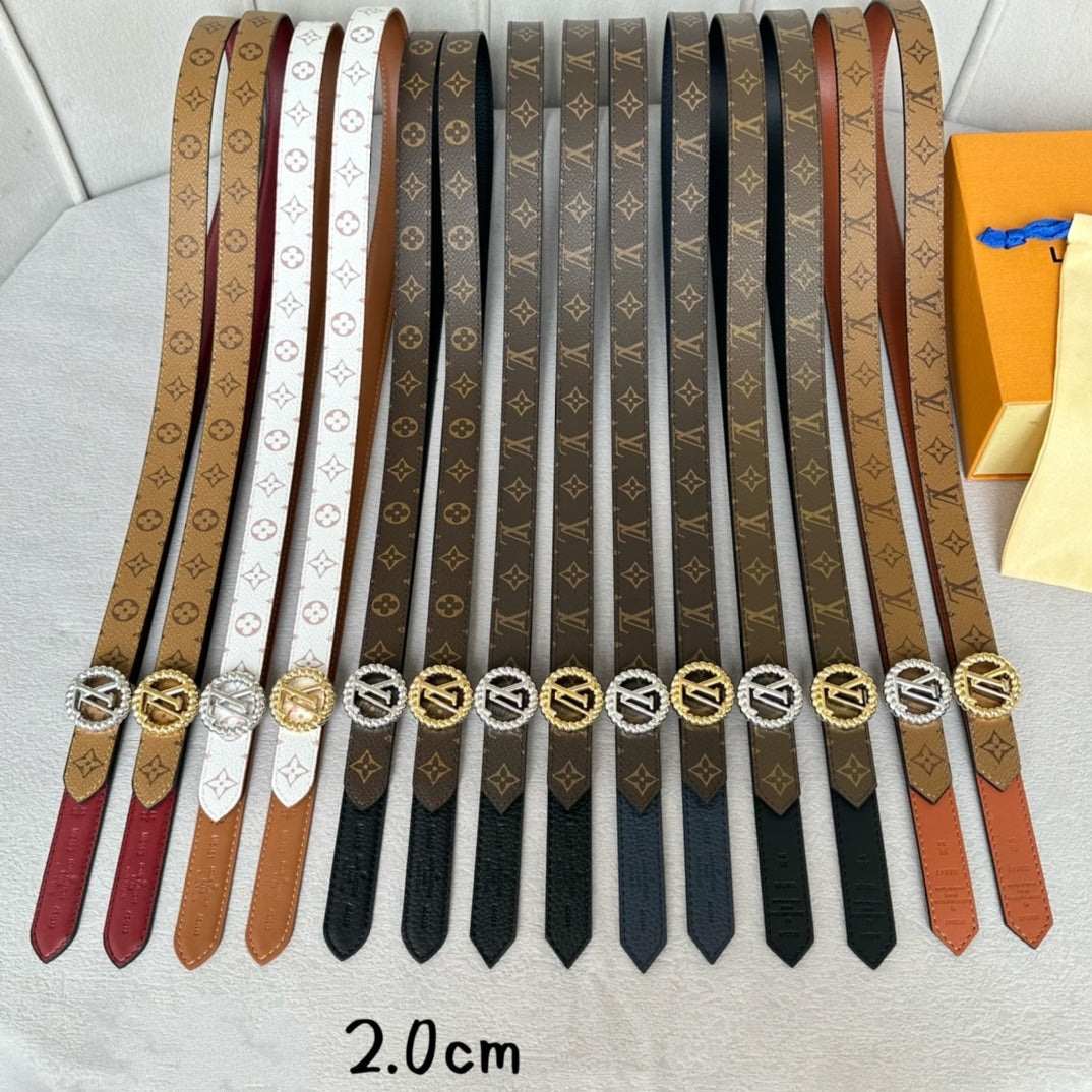 LV Circle Nautical 20mm Reversible Belt Gold Buckle Black Brown Lambskin