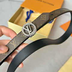 LV Circle Nautical 20mm Reversible Belt Silver Buckle Black Brown Lambskin