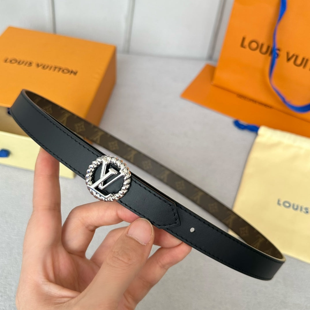 LV S-LOCK BELT 20 MM IN BLACK CALFSKIN AND CIRCLE SILVER HARDWARE