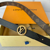 LV Circle Nautical 20mm Reversible Belt Gold Buckle Black Brown Leather