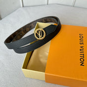 LV Circle Nautical 20mm Reversible Belt Gold Buckle Black Brown Leather