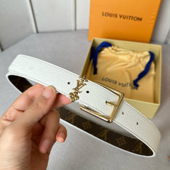 LV BLOOM 30MM BELT IN WHITE CALFSKIN GOLD HARDWARE
