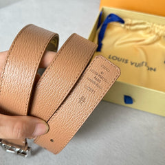 LV Bloom 30mm Belt Silver Buckle Beige Brown Leather