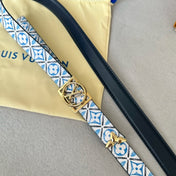 Josephine 20mm Reversible Belt Gold Buckle Black White Blue Leather