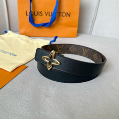 LV Flowergram 30mm Reversible Belt Gold Buckle Black Brown Leather