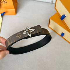 LV  MINI FLOWERGRAM 30MM REVERSIBLE BELT IN BLACK CALFSKIN SILVER HARDWARE