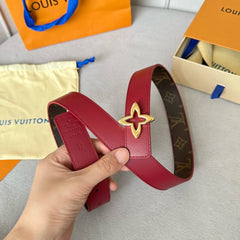 LV Flowergram 30mm Reversible Belt Gold Buckle Burgundy Brown Leather