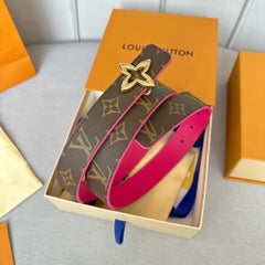 LV  MINI FLOWERGRAM 30MM REVERSIBLE BELT IN BRIGHT PINK CALFSKIN GOLD HARDWARE