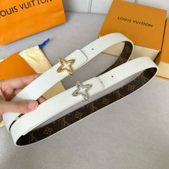 LV  MINI FLOWERGRAM 30MM REVERSIBLE BELT IN WHITE CALFSKIN GOLD HARDWARE