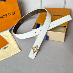 LV  MINI FLOWERGRAM 30MM REVERSIBLE BELT IN WHITE CALFSKIN GOLD HARDWARE