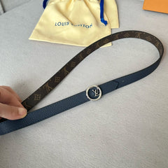 LV Circle 20mm Reversible Belt Silver Buckle Navy Blue Brown Leather