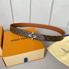 LV  MINI FLOWERGRAM 30MM REVERSIBLE BELT IN BRONZE BROWN EMBOSSED CALFSKIN SILVER HARDWARE