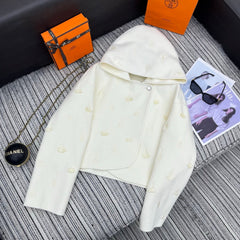 HERMES 25S REVERSIBLE SHORT CASHMERE HOODED COAT 012