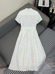 A-LINE BELTED DRESS WITH ROUND NECKLINE PRINTED
