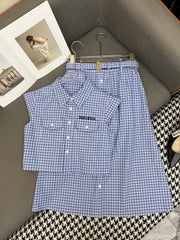 MATCHING SET WITH TOP AND BLUE PLAID MINI SKIRT