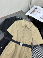 SHIRT DRESS WITH ZIP-UP COLLAR AND BELT