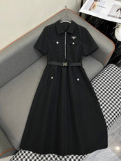SHIRT DRESS WITH ZIP-UP COLLAR AND BELT
