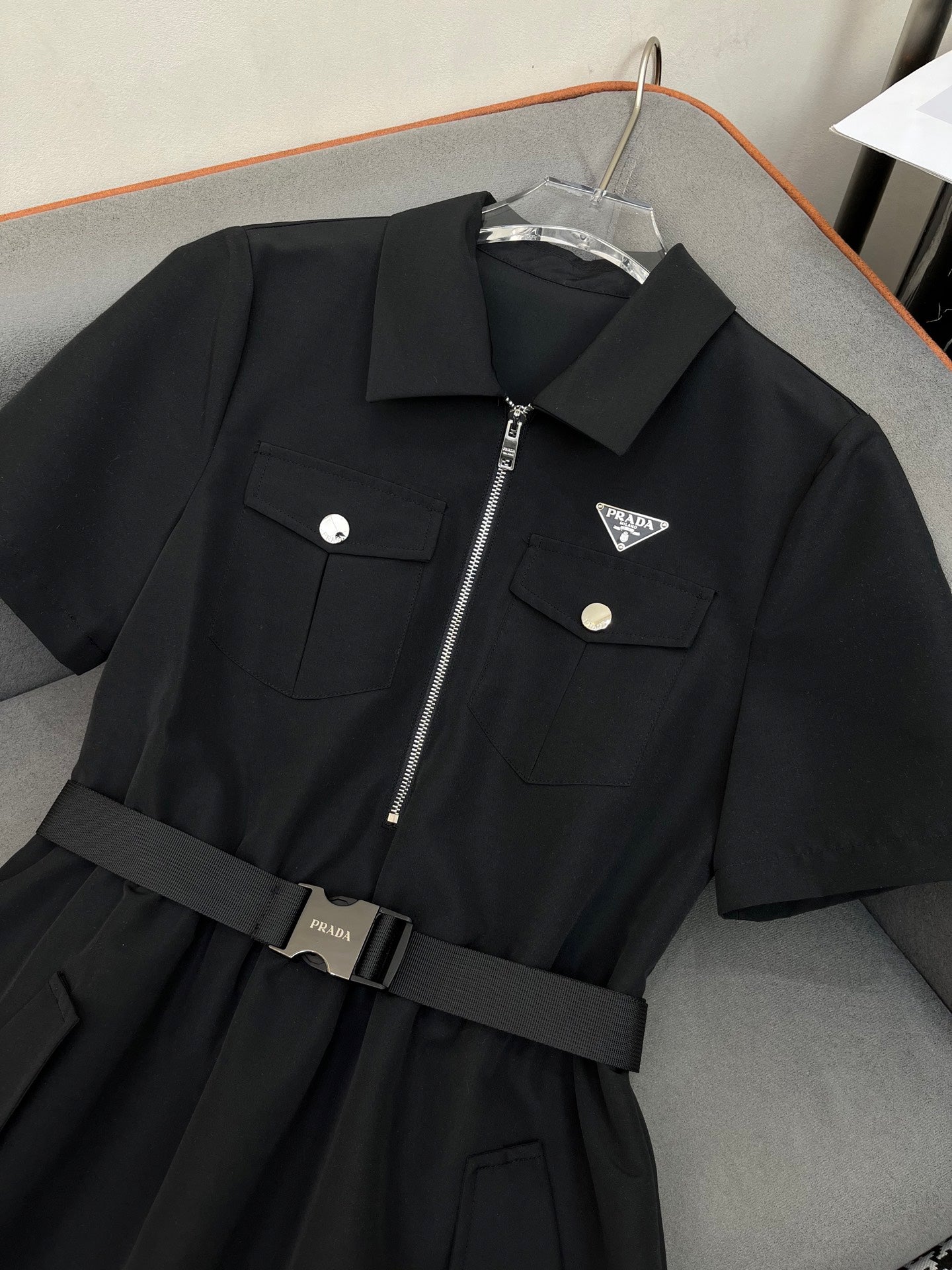 SHIRT DRESS WITH ZIP-UP COLLAR AND BELT