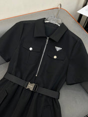 SHIRT DRESS WITH ZIP-UP COLLAR AND BELT