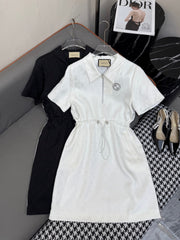 SHORT-SLEEVE DRESS WITH ADJUSTABLE WAIST TIE