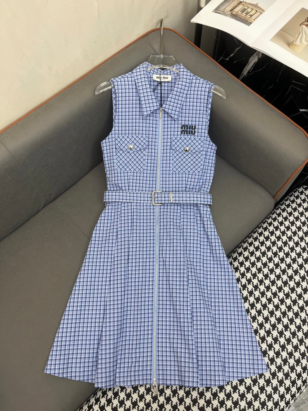 SLEEVELESS CHECKED DRESS WITH MATCHING BELT