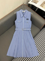 SLEEVELESS CHECKED DRESS WITH MATCHING BELT