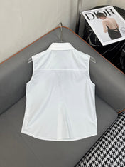 WHITE SLEEVELESS BUTTON-UP SHIRT