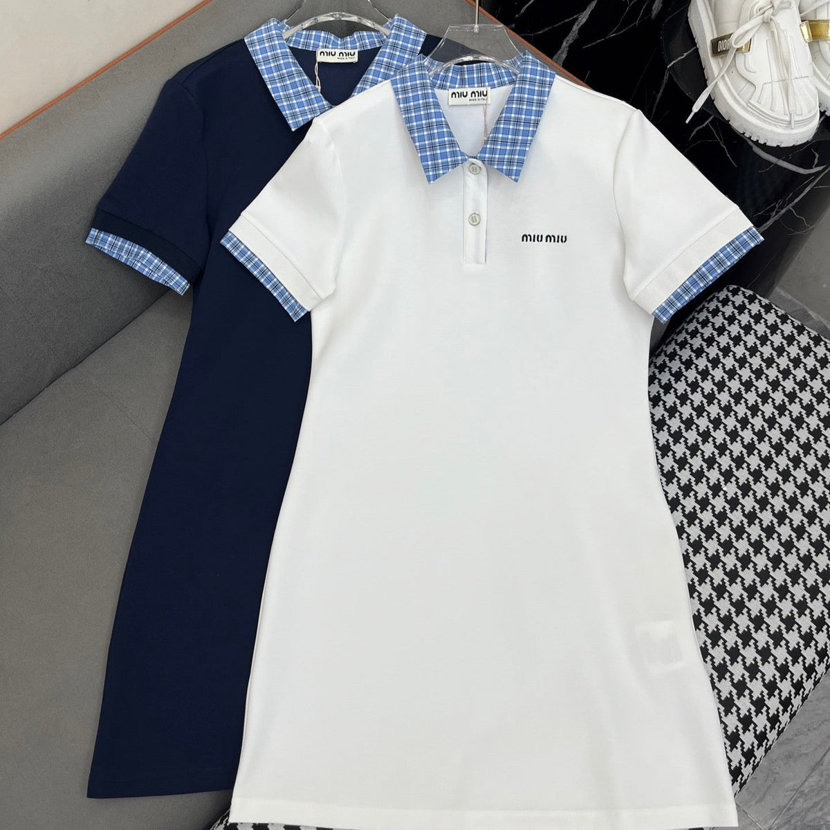 POLO SHIFT DRESS PLAID DESIGN PIQUÉ COTTON 266701
