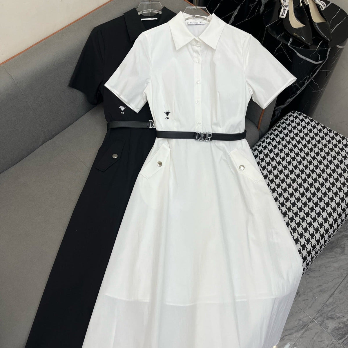 SHIRT DRESS COTTON FABRIC BEE EMBROIDERY DECORATION 266704