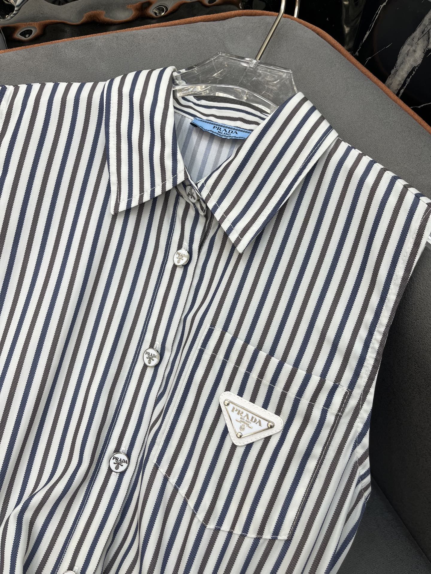 SLEEVELESS STRIPED SHIRT DRESS