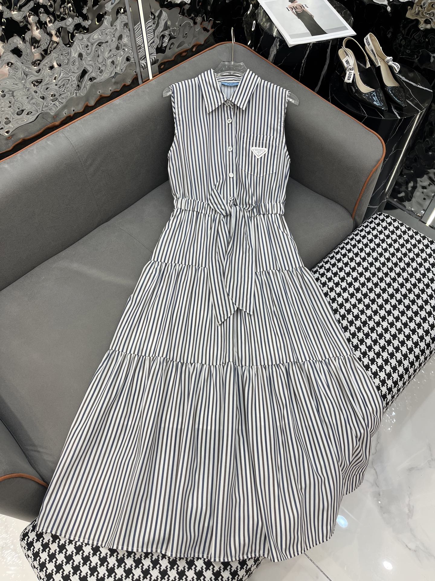 SLEEVELESS STRIPED SHIRT DRESS