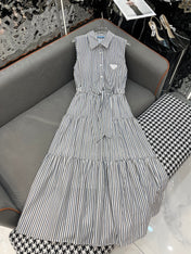 SLEEVELESS STRIPED SHIRT DRESS